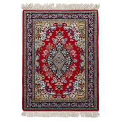2x3 Red, Blue, Pistacchio Color Hand Knotted Isfahan Wool & Silk Traditional Oriental Rug