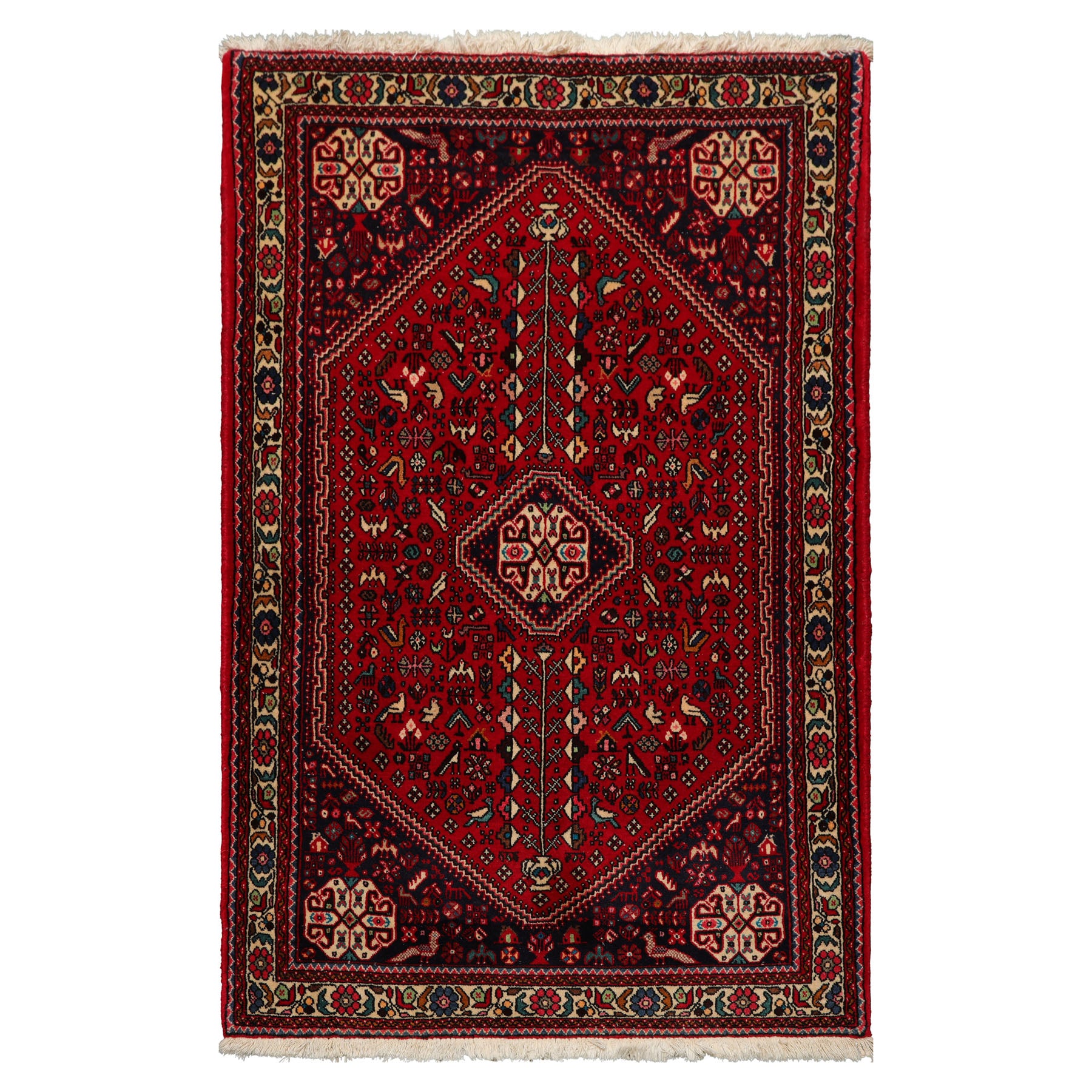3x5 Red, Navy, Ivory Color Hand Knotted Abadeh Wool Traditional Oriental Rug