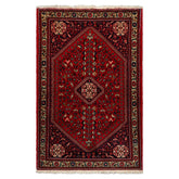 3x5 Red, Navy, Ivory Color Hand Knotted Abadeh Wool Traditional Oriental Rug