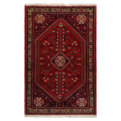 3x5 Red, Navy, Ivory Color Hand Knotted Abadeh Wool Traditional Oriental Rug