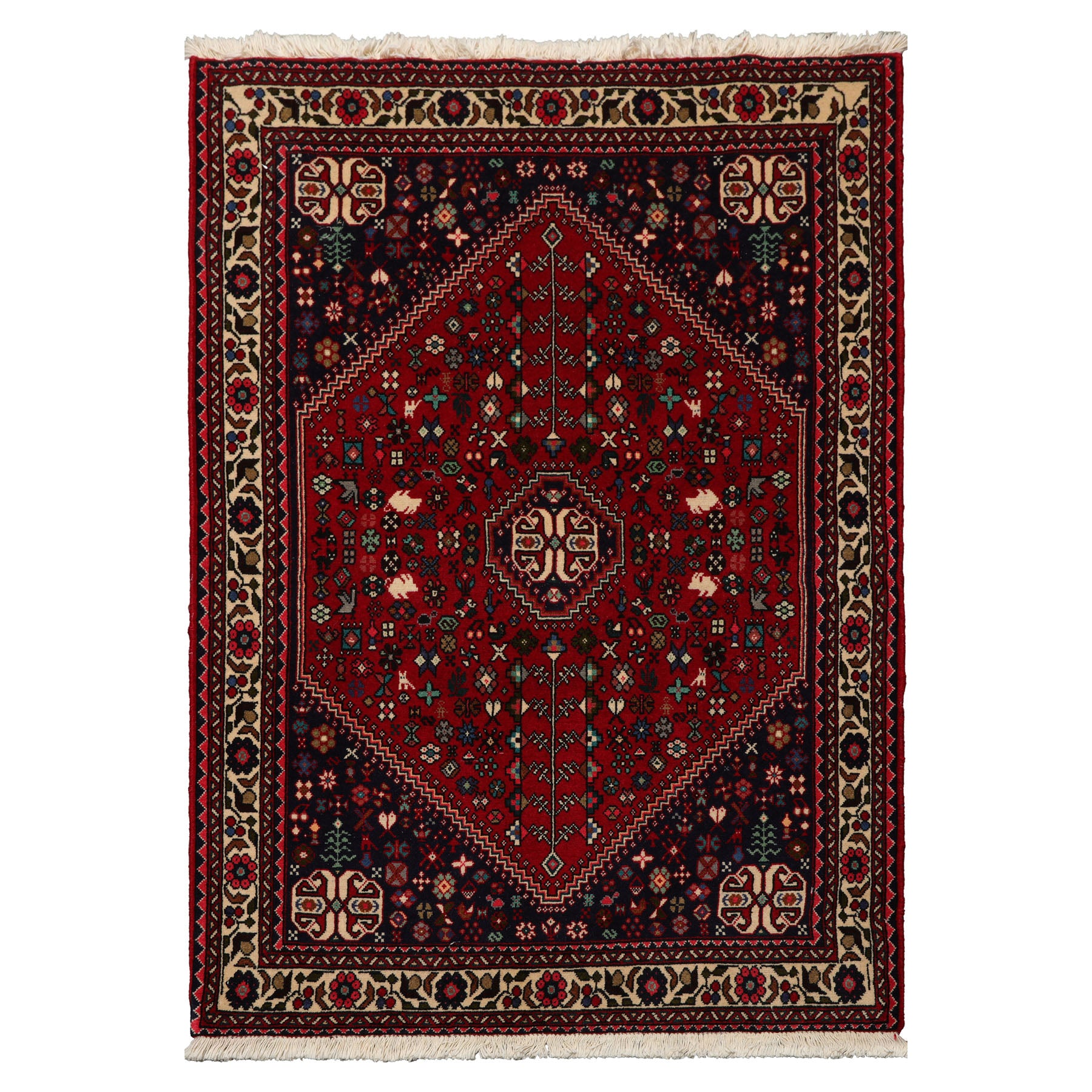 3x5 Red, Ivory, Navy Color Hand Knotted Abadeh Wool Traditional Oriental Rug