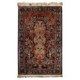 3x5 Black, Orange, Cream Color Hand Knotted Qum All Silk Silk Traditional Oriental Rug