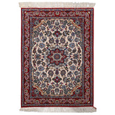 2x3 Ivory, Red, Blue Color Hand Knotted Isfahan Wool & Silk Traditional Oriental Rug