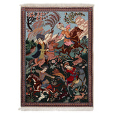 3x4 Green, Blue, Rose Color Hand Knotted Isfahan Wool & Silk Traditional Oriental Rug