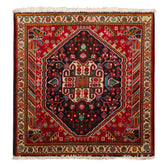 Square Navy, Red, Green Color Hand Knotted Abadeh Wool Traditional Oriental Rug