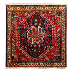 Square Navy, Red, Green Color Hand Knotted Abadeh Wool Traditional Oriental Rug
