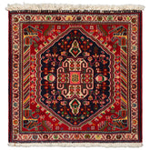 Square Navy, Red, Green Color Hand Knotted Abadeh Wool Traditional Oriental Rug