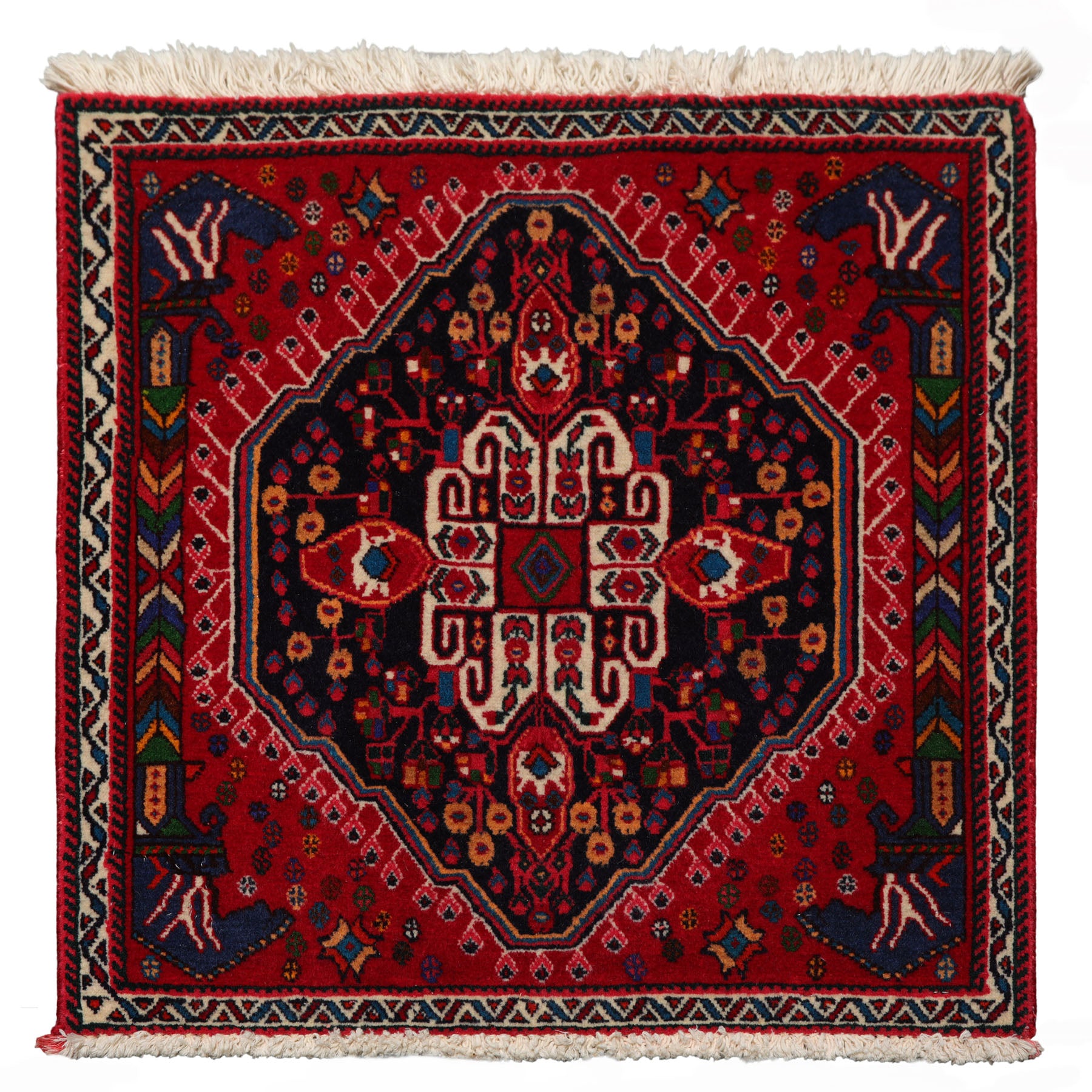 Square Navy, Red, Blue Color Hand Knotted Chagaei Wool Traditional Oriental Rug