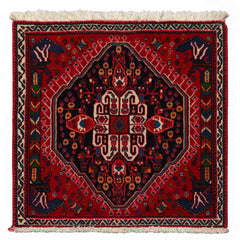 Square Navy, Red, Blue Color Hand Knotted Chagaei Wool Traditional Oriental Rug