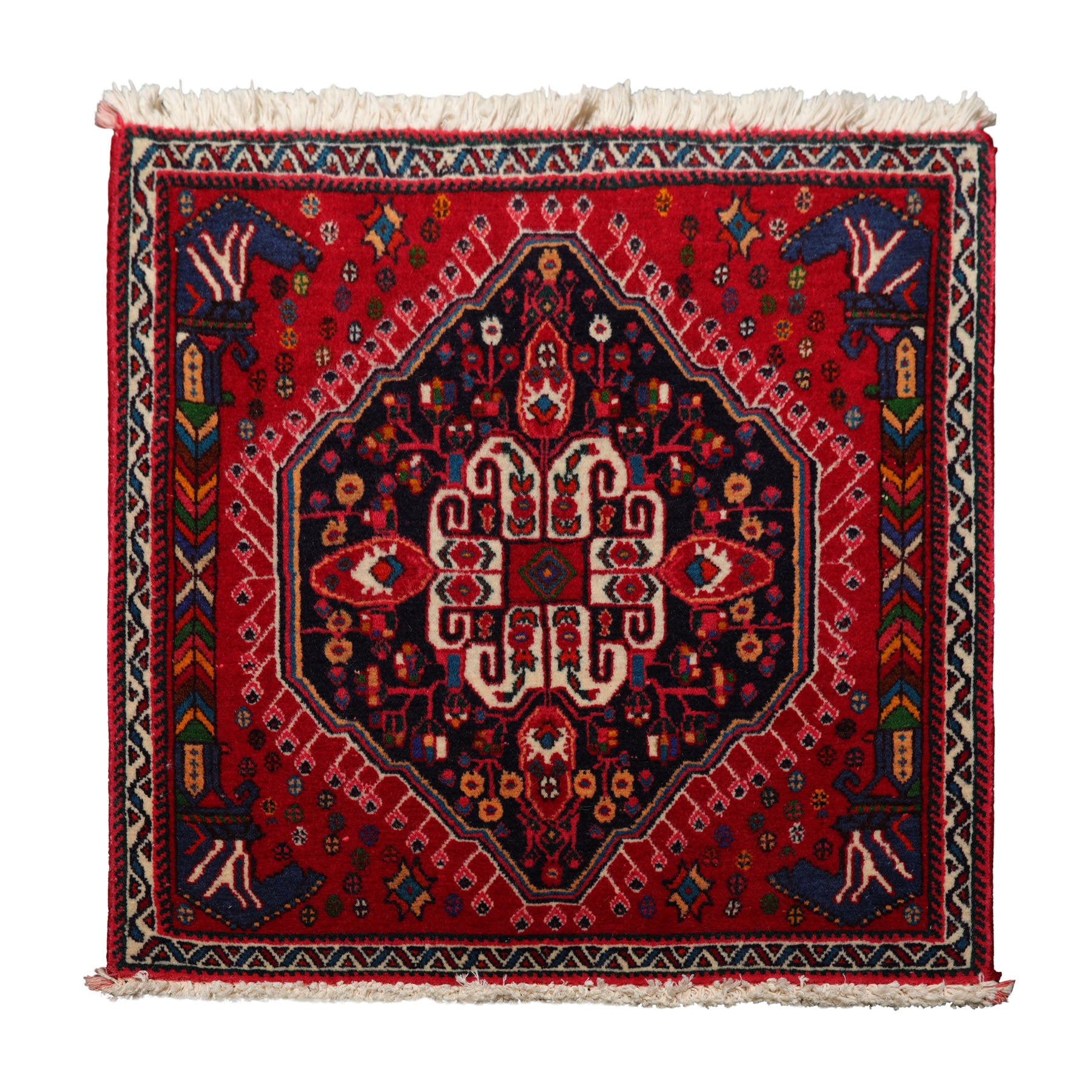 Square Navy, Red, Blue Color Hand Knotted Chagaei Wool Traditional Oriental Rug