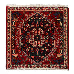 Square Navy, Ivory, Red Color Hand Knotted Abadeh Wool Traditional Oriental Rug