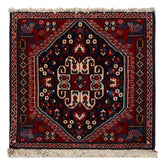 Square Navy, Red, Ivory Color Hand Knotted Abadeh Wool Traditional Oriental Rug