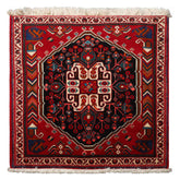 Square Black, red, Ivory Color Hand Knotted Abadeh Wool Traditional Oriental Rug