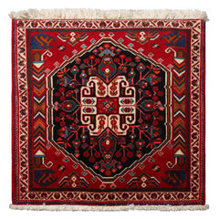 Square Black, red, Ivory Color Hand Knotted Abadeh Wool Traditional Oriental Rug