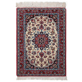 2x3 Ivory, Red, Blue Color Hand Knotted Isfahan Wool & Silk Traditional Oriental Rug