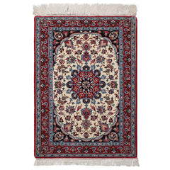 2x3 Ivory, Red, Blue Color Hand Knotted Isfahan Wool & Silk Traditional Oriental Rug