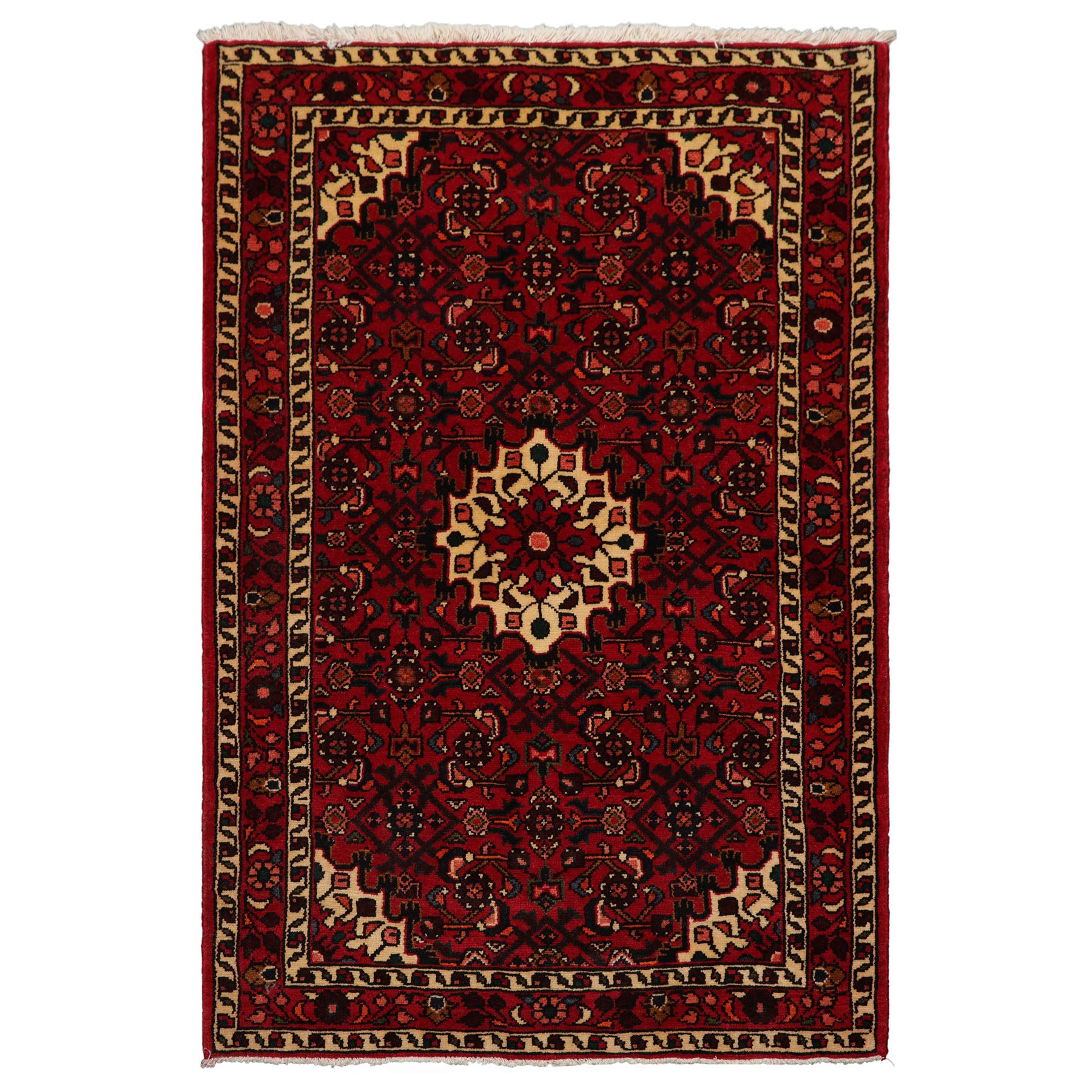 3x5 Red, Ivory, Blue Color Hand Knotted Abadeh Wool Traditional Oriental Rug
