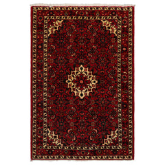 3x5 Red, Ivory, Blue Color Hand Knotted Abadeh Wool Traditional Oriental Rug