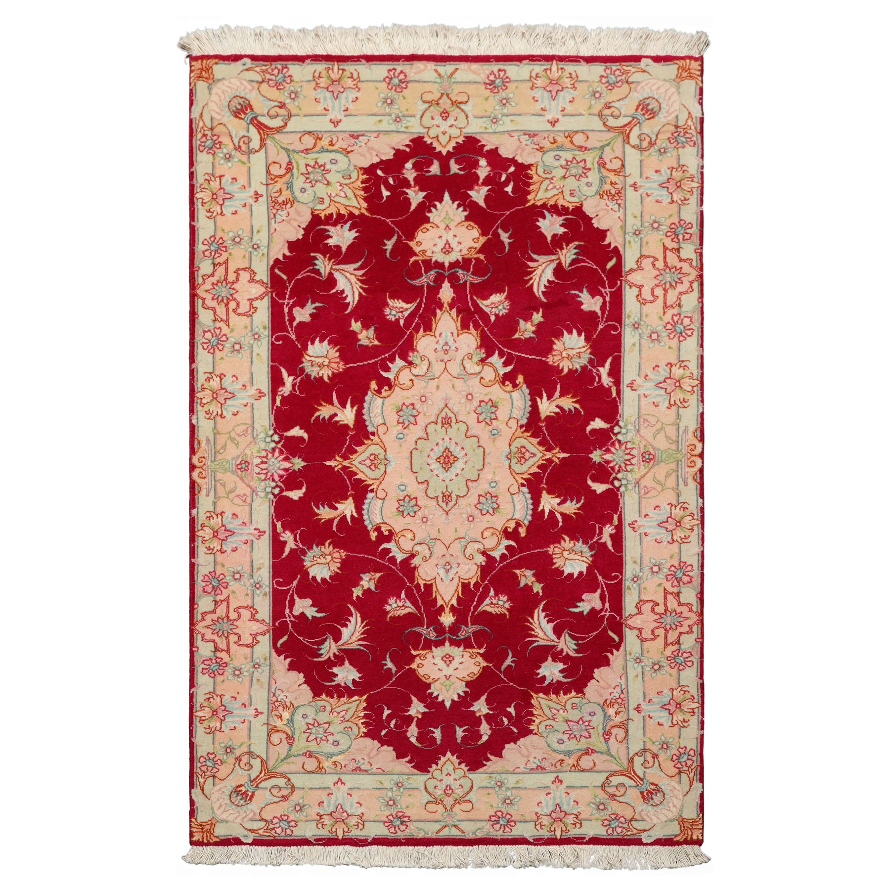 2x4 Fuschia, Rose, Ivory Color Hand Knotted Tabriz Wool & Silk Traditional Oriental Rug
