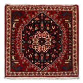 Square Red, Navy, Coal Color Hand Knotted Abadeh Wool Traditional Oriental Rug