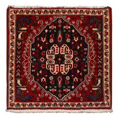 Square Red, Navy, Coal Color Hand Knotted Abadeh Wool Traditional Oriental Rug
