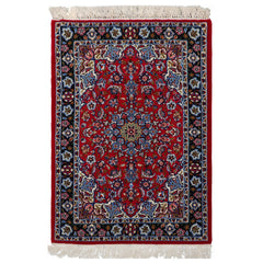 2x3 Red, Navy, Green Color Hand Knotted Isfahan Wool & Silk Traditional Oriental Rug