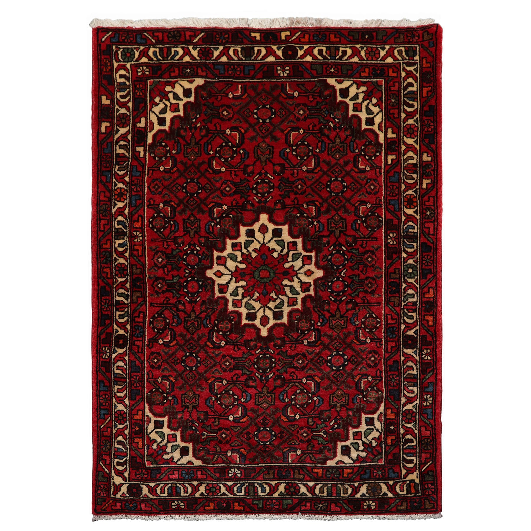 3x5 Rust, Ivory, Red Color Hand Knotted Abadeh Wool Traditional Oriental Rug