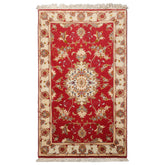 2x4 Rose, Ivory, Green Color Hand Knotted Tabriz Wool & Silk Traditional Oriental Rug
