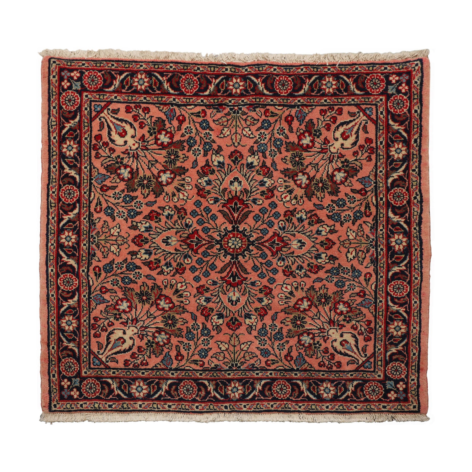 3x5 Rose, Navy, Beige Color Hand Knotted Sarouk Wool Traditional Oriental Rug