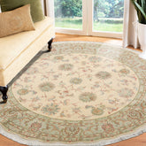 Ivory 6'6''x6'6'' Tabriz Round Traditional 300 KPSI Hand Knotted Wool & Silk Oriental Area Rug