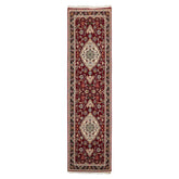 Runner Maroon, Black, Ivory Color Hand Knotted Tabriz Wool & Silk Traditional Oriental Rug