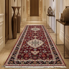 Maroon 2'8''x10'2'' Tabriz Runner Traditional 300 KPSI Hand Knotted Wool & Silk Oriental Area Rug