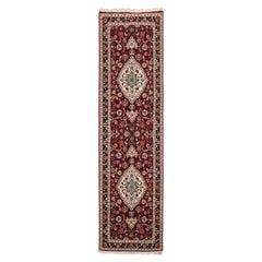 Runner Maroon, Black, Ivory Color Hand Knotted Tabriz Wool & Silk Traditional Oriental Rug
