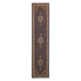 Runner Blue, Ivory, Brown Color Hand Knotted Tabriz Wool & Silk Traditional Oriental Rug
