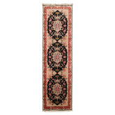 Runner Black, Peach, Coral Color Hand Knotted Tabriz Wool & Silk Traditional Oriental Rug