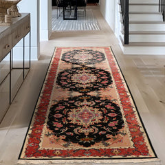 Black 2'8''x9'7'' Tabriz Runner Traditional 400 KPSI Hand Knotted Wool & Silk Oriental Area Rug