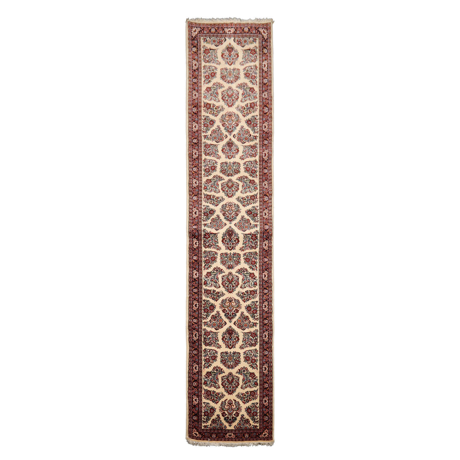 Runner Ivory, Black, Rust Color Hand Knotted Sarouk Wool Traditional Oriental Rug