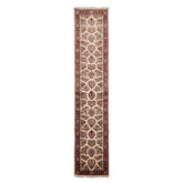 Runner Ivory, Black, Rust Color Hand Knotted Sarouk Wool Traditional Oriental Rug