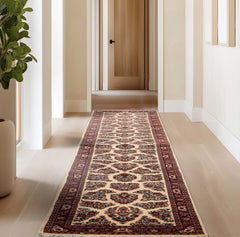 Ivory 2'9''x13'1'' Sarouk Runner Traditional Hand Knotted Wool Oriental Area Rug