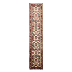 Runner Ivory, Black, Rust Color Hand Knotted Sarouk Wool Traditional Oriental Rug