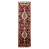 Runner Burgundy, Black, Ivory Color Hand Knotted Tabriz Wool & Silk Traditional Oriental Rug