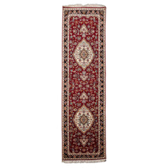 Runner Burgundy, Black, Ivory Color Hand Knotted Tabriz Wool & Silk Traditional Oriental Rug