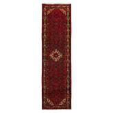 Runner Red, Ivory, Green Color Hand Knotted Hamedan Wool Traditional Oriental Rug