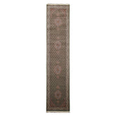 Runner Green, Ivory, Taupe Color Hand Knotted Tabriz Wool & Silk Traditional Oriental Rug