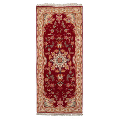 Runner Fuschia, Ivory, Pink Color Hand Knotted Tabriz Wool & Silk Traditional Oriental Rug