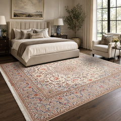 Ivory 8'3''x10 Isfahan Traditional Hand Knotted Wool & Silk Oriental Area Rug