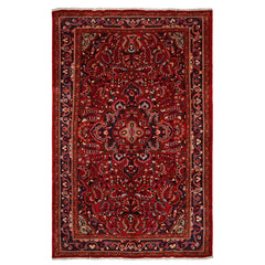 7x11 Red, Navy, Ivory Color Hand Knotted Hamedan Wool Traditional Oriental Rug
