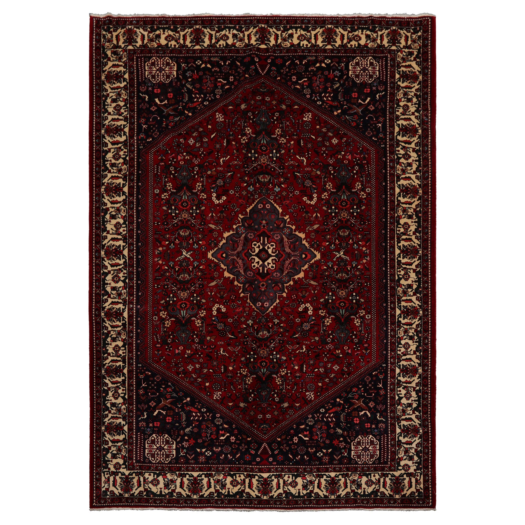 6x9 Red, Navy, Ivory Color Hand Knotted Joshican Abaden Wool Traditional Oriental Rug
