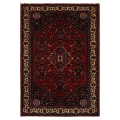 6x9 Red, Navy, Ivory Color Hand Knotted Joshican Abaden Wool Traditional Oriental Rug