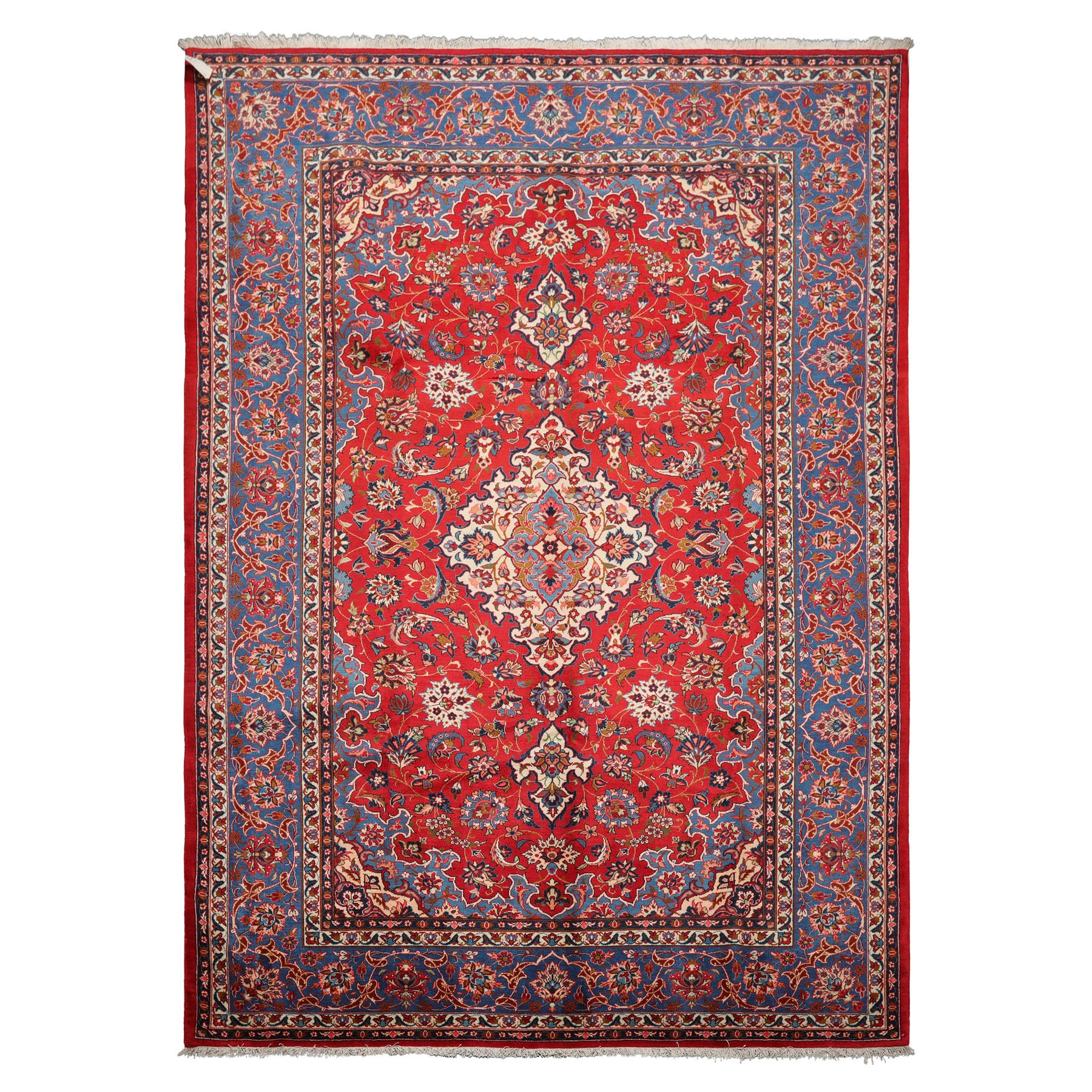 7x10 Red, Blue, Navy Color Hand Knotted Isfahan Wool Traditional Oriental Rug